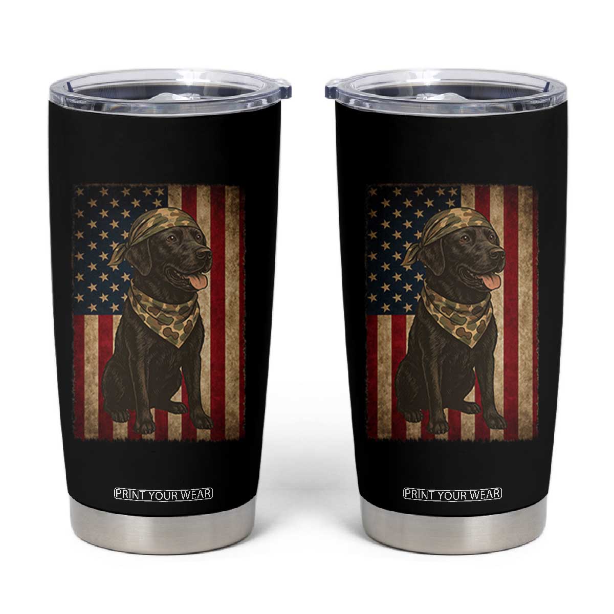 Black Labrador Tumbler Cup Hunting American Flag Dog Lover Gift TS12 Black Print Your Wear