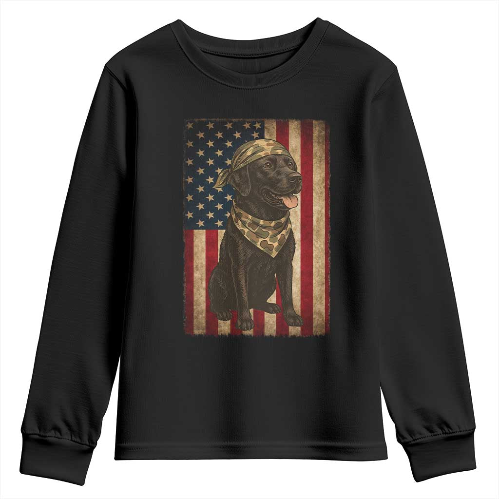 Black Labrador Youth Sweatshirt Hunting American Flag Dog Lover Gift TS12 Black Print Your Wear