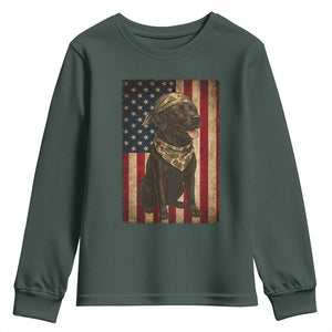 Black Labrador Youth Sweatshirt Hunting American Flag Dog Lover Gift TS12 Dark Forest Green Print Your Wear
