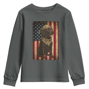 Black Labrador Youth Sweatshirt Hunting American Flag Dog Lover Gift TS12 Dark Heather Print Your Wear