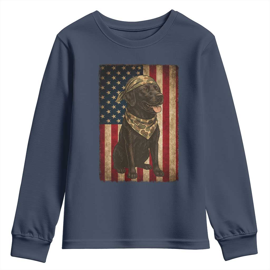 Black Labrador Youth Sweatshirt Hunting American Flag Dog Lover Gift TS12 Navy Print Your Wear
