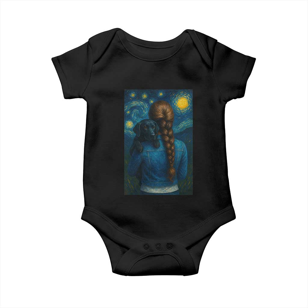 Starry Night Art Parody Baby Onesie Girl And Labrador Retriever Dog Mom Gift TS12 Black Print Your Wear