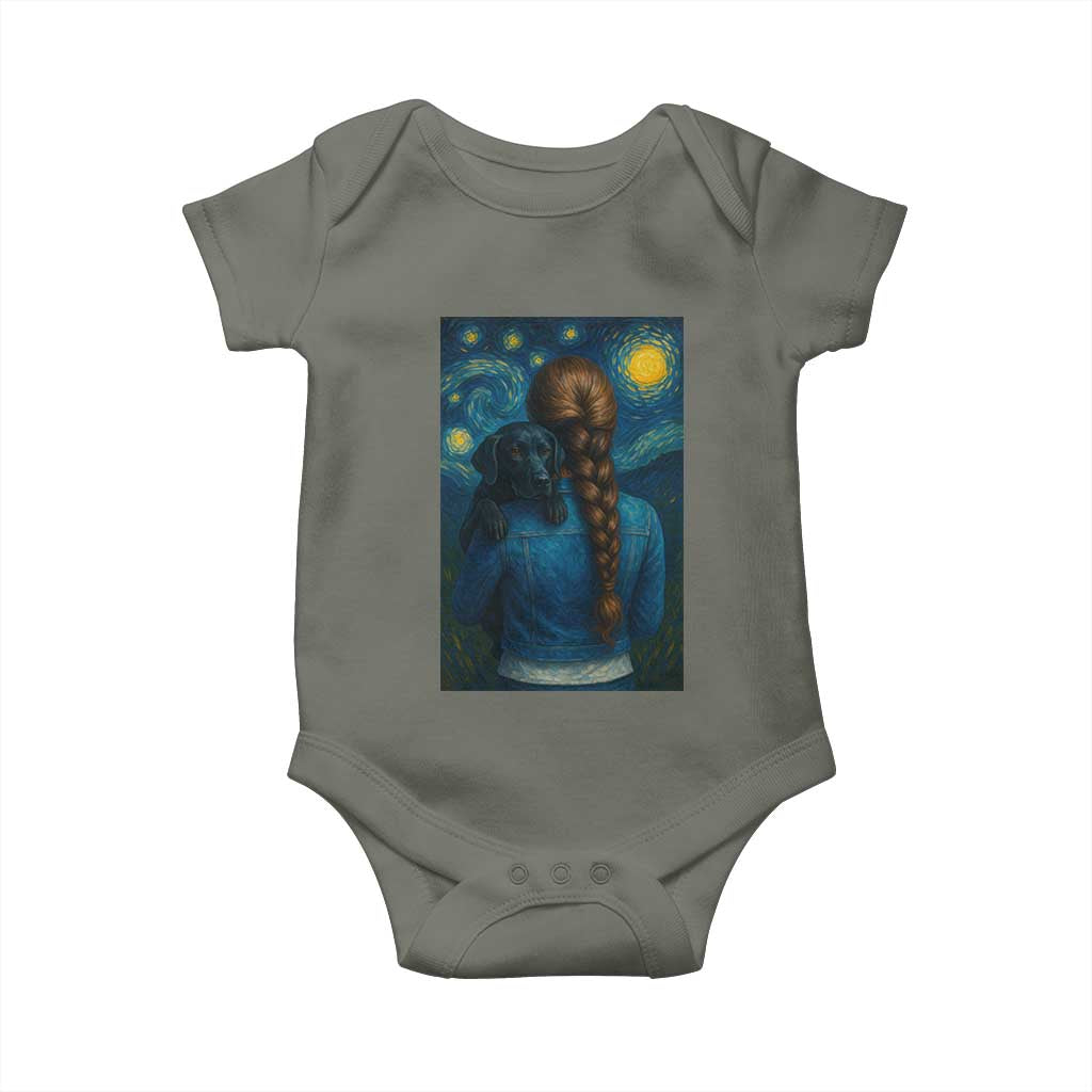 Starry Night Art Parody Baby Onesie Girl And Labrador Retriever Dog Mom Gift TS12 Military Green Print Your Wear