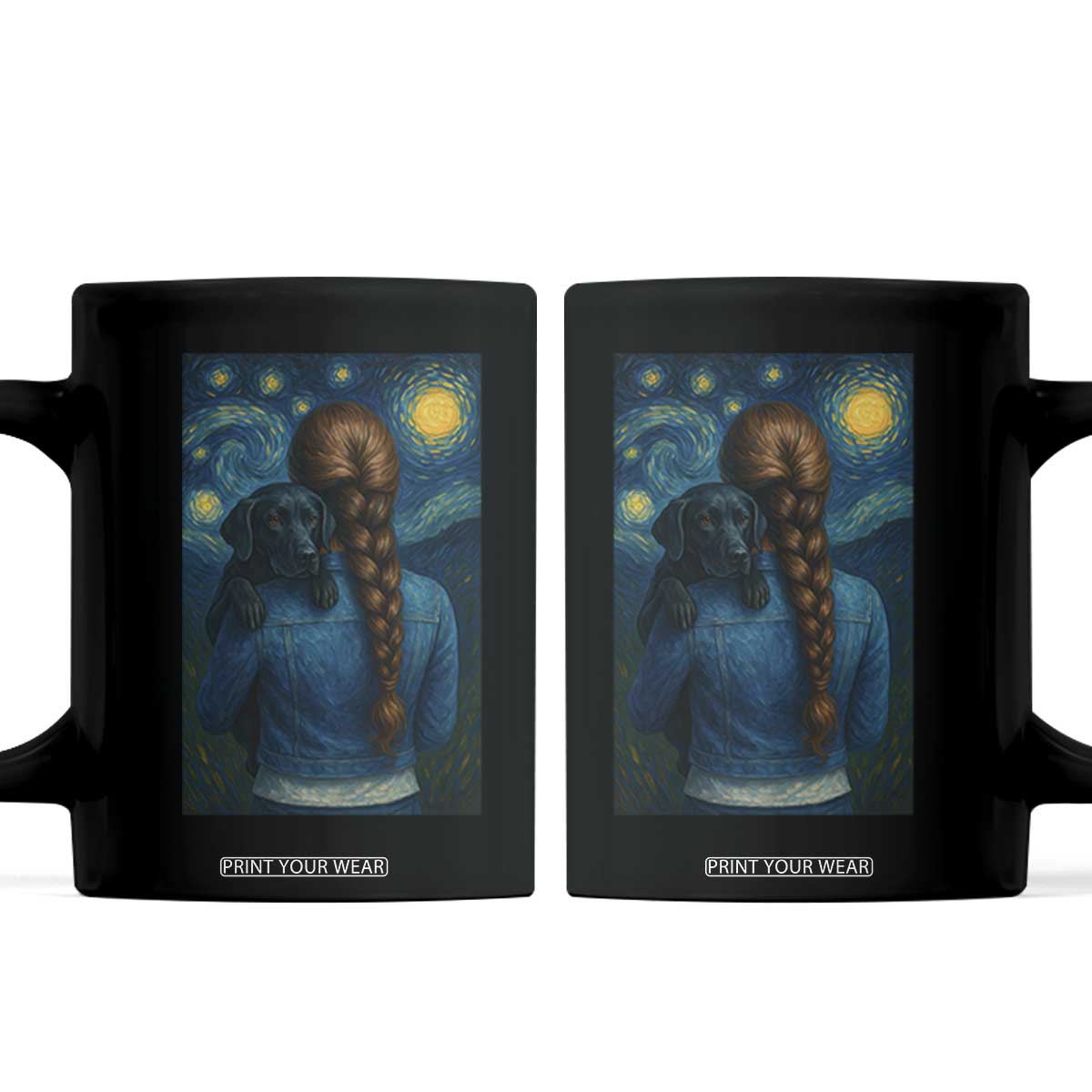 Starry Night Art Parody Coffee Mug Girl And Labrador Retriever Dog Mom Gift TS12 Black Print Your Wear
