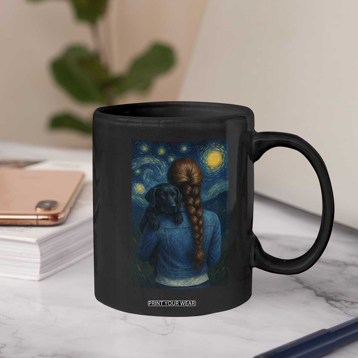 Starry Night Art Parody Coffee Mug Girl And Labrador Retriever Dog Mom Gift TS12 Print Your Wear