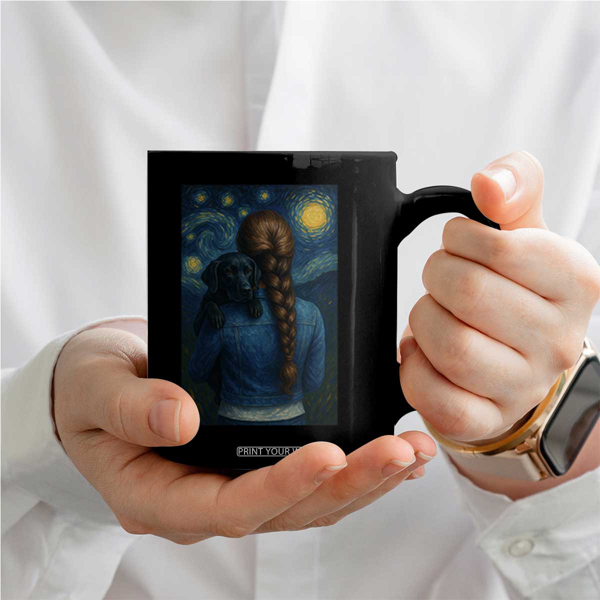 Starry Night Art Parody Coffee Mug Girl And Labrador Retriever Dog Mom Gift TS12 Print Your Wear