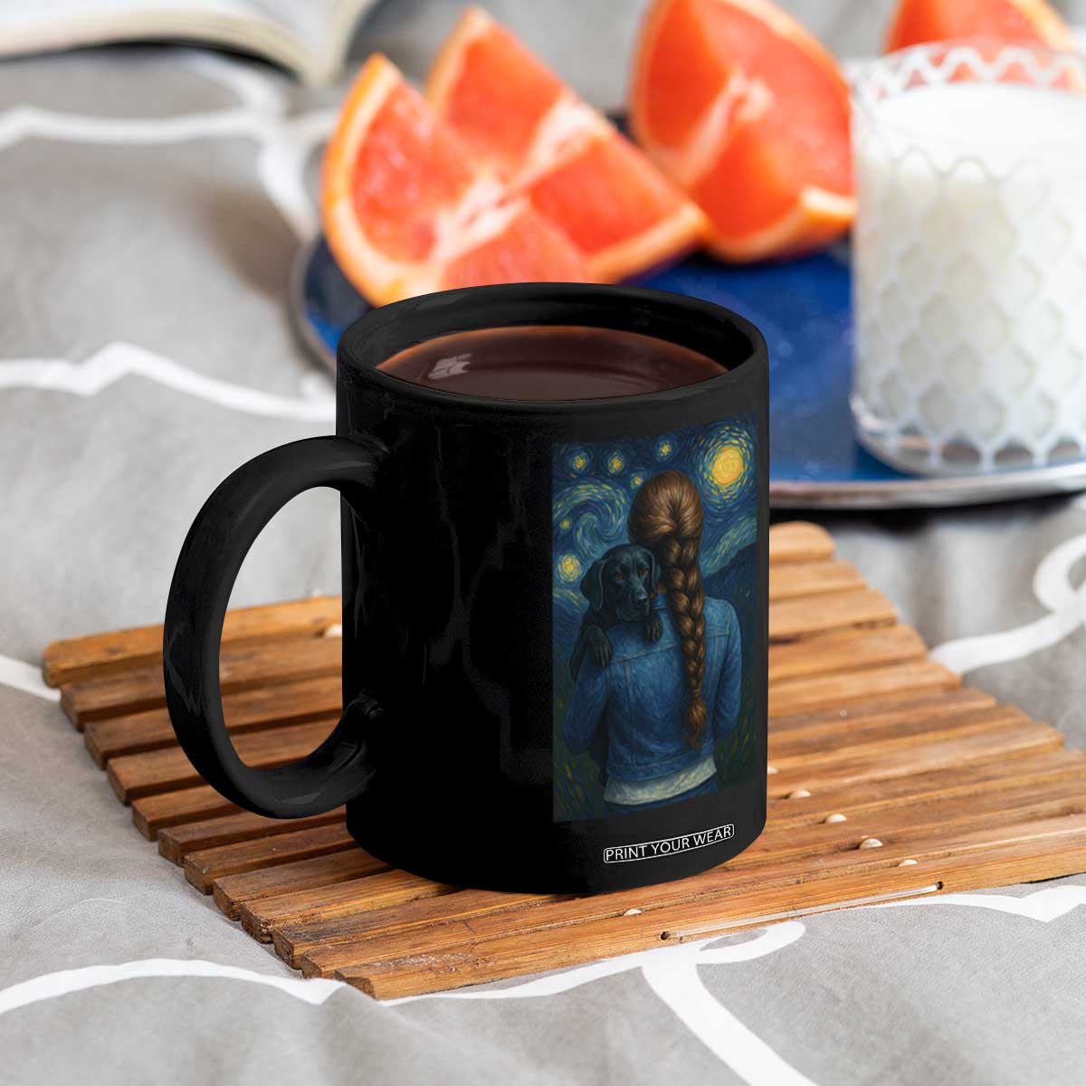 Starry Night Art Parody Coffee Mug Girl And Labrador Retriever Dog Mom Gift TS12 Print Your Wear
