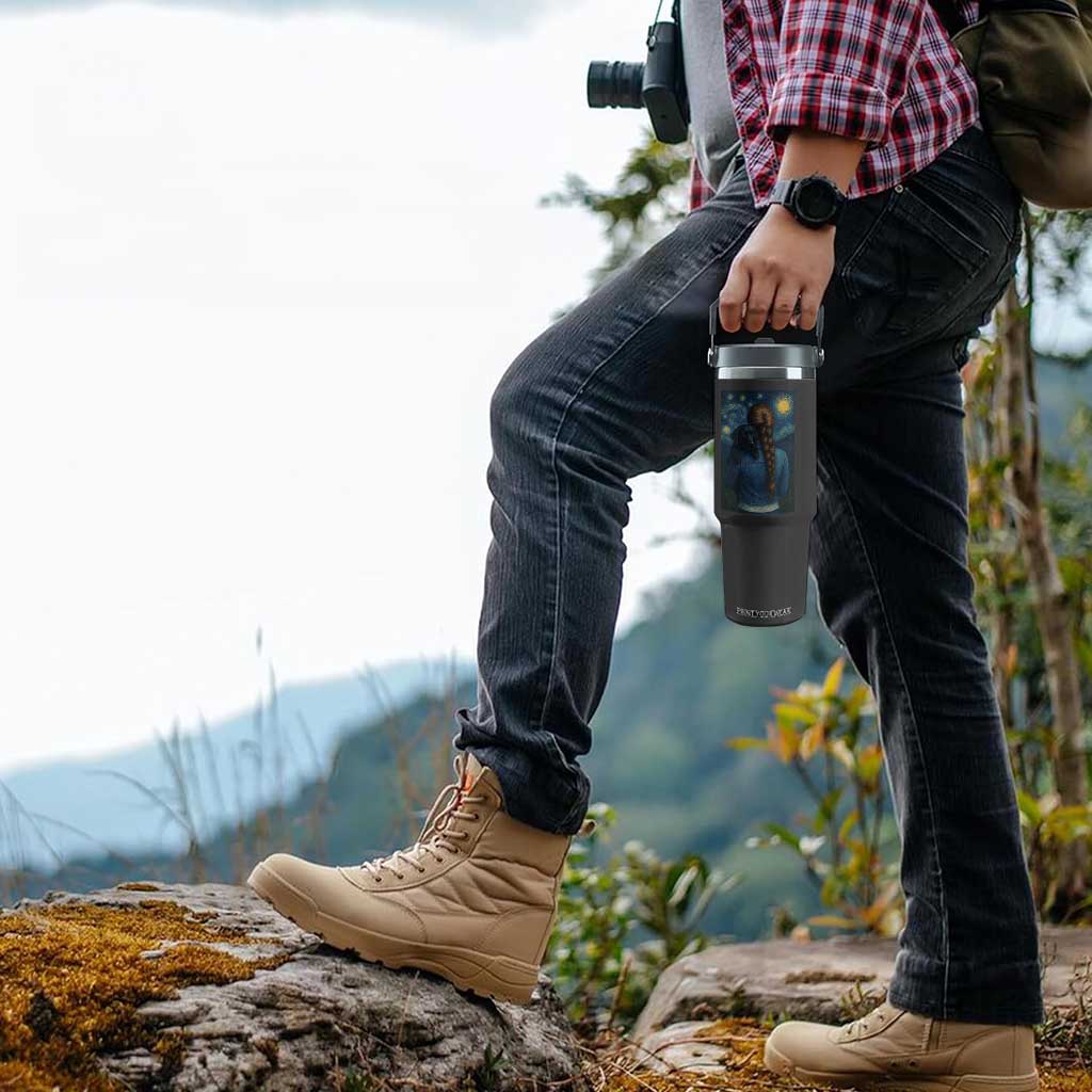 Starry Night Art Parody Flip Straw Tumbler Girl And Labrador Retriever Dog Mom Gift TS12 Print Your Wear