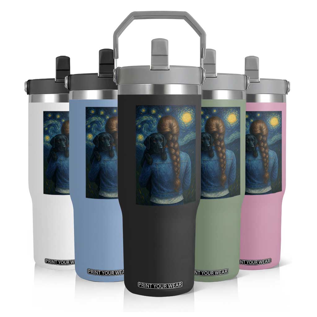 Starry Night Art Parody Flip Straw Tumbler Girl And Labrador Retriever Dog Mom Gift TS12 Print Your Wear