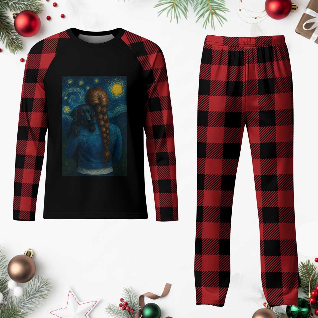 Starry Night Art Parody Plaid Pajama Set Girl And Labrador Retriever Dog Mom Gift TS12 Buffalo Plaid Print Your Wear