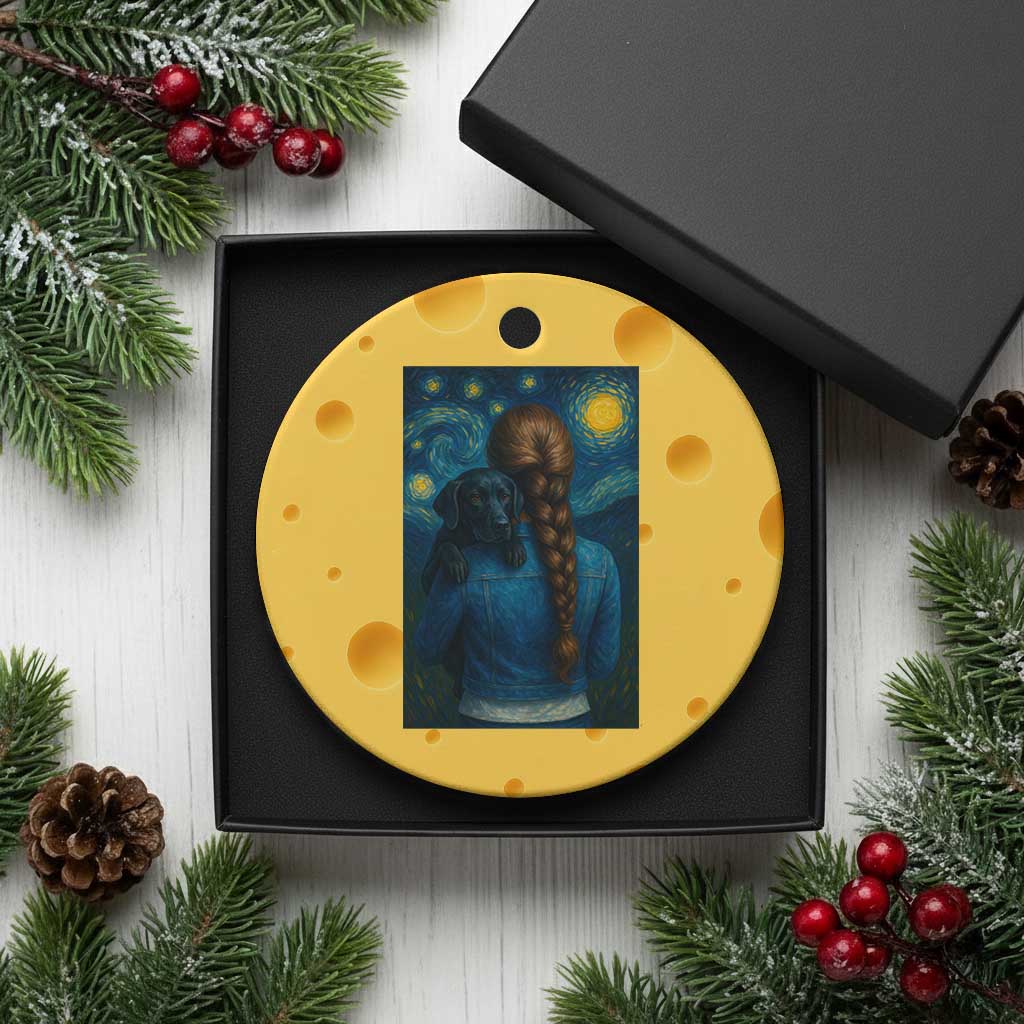 Starry Night Art Parody Ceramic Ornament Girl And Labrador Retriever Dog Mom Gift TS12 1pc Yellow Cheese Print Your Wear