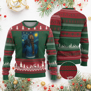 Starry Night Art Parody Ugly Christmas Sweater Girl And Labrador Retriever Dog Mom Gift - Print Your Wear