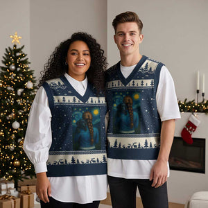 Starry Night Art Parody V-Neck Knit Sweater Vest Girl And Labrador Retriever Dog Mom Gift TS12 Navy Beige Print Your Wear
