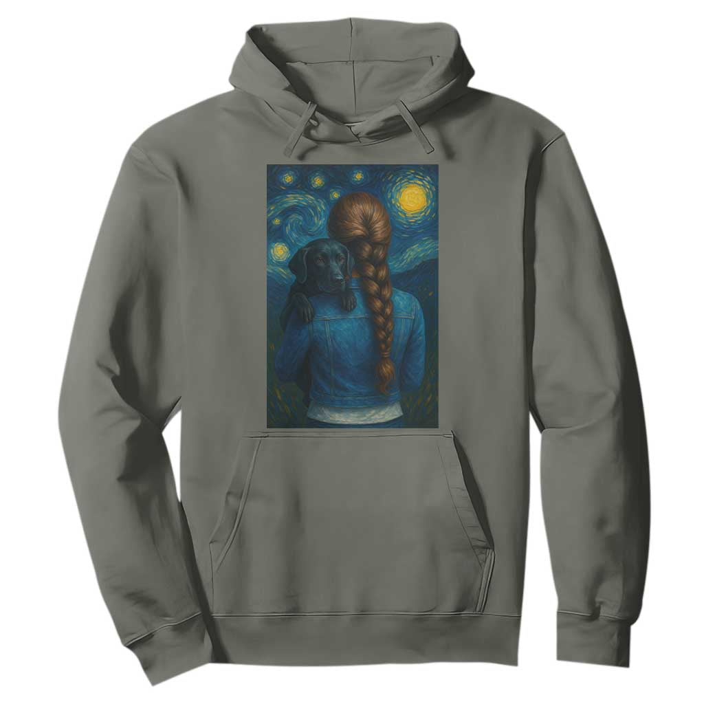 Starry Night Art Parody Hoodie Girl And Labrador Retriever Dog Mom Gift TS12 Military Green Print Your Wear