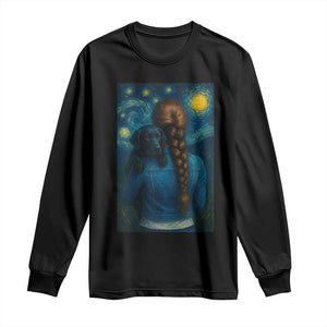 Starry Night Art Parody Long Sleeve Shirt Girl And Labrador Retriever Dog Mom Gift TS12 Black Print Your Wear