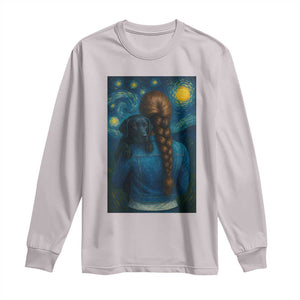 Starry Night Art Parody Long Sleeve Shirt Girl And Labrador Retriever Dog Mom Gift TS12 Ice Gray Print Your Wear