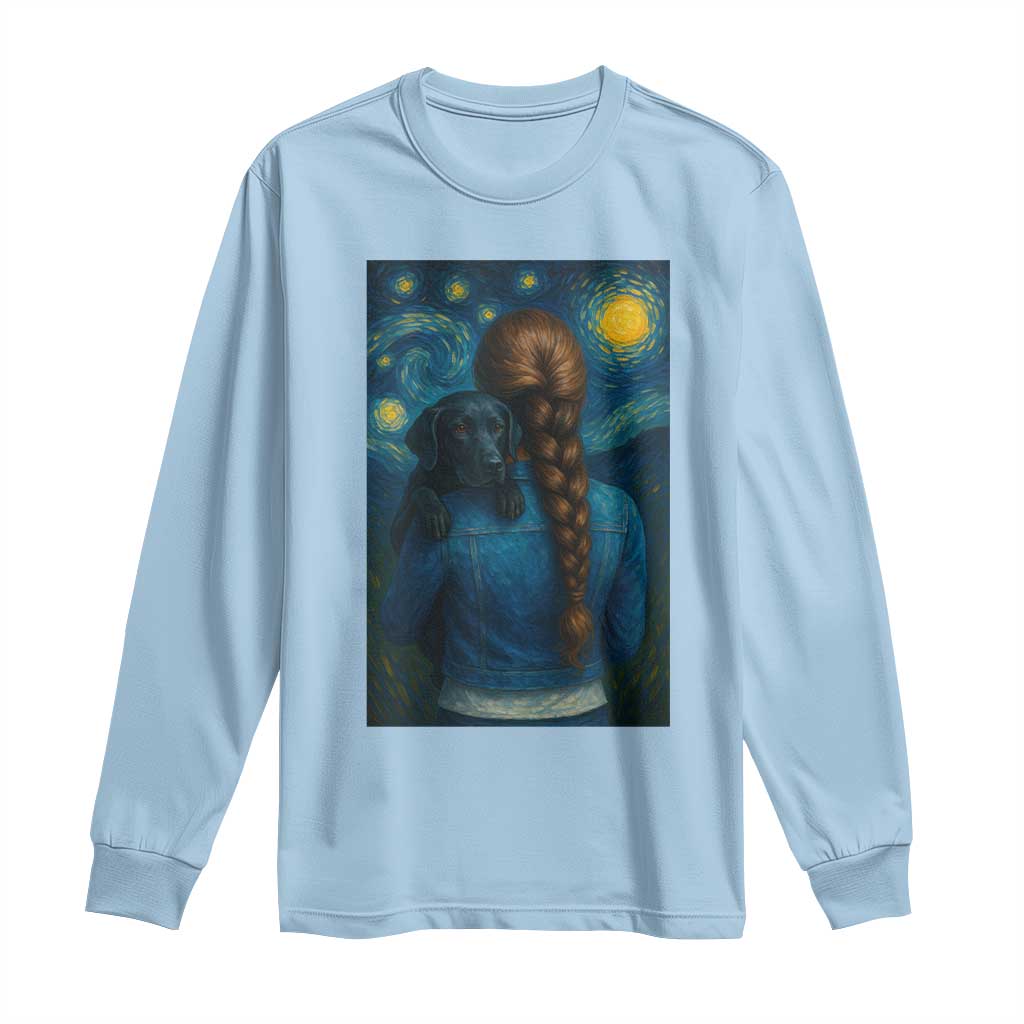 Starry Night Art Parody Long Sleeve Shirt Girl And Labrador Retriever Dog Mom Gift TS12 Light Blue Print Your Wear