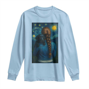 Starry Night Art Parody Long Sleeve Shirt Girl And Labrador Retriever Dog Mom Gift TS12 Light Blue Print Your Wear