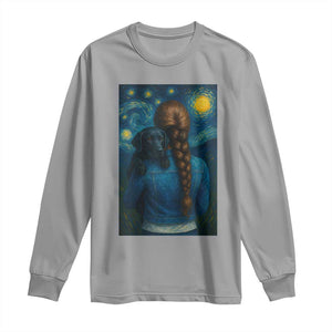 Starry Night Art Parody Long Sleeve Shirt Girl And Labrador Retriever Dog Mom Gift TS12 Sport Gray Print Your Wear