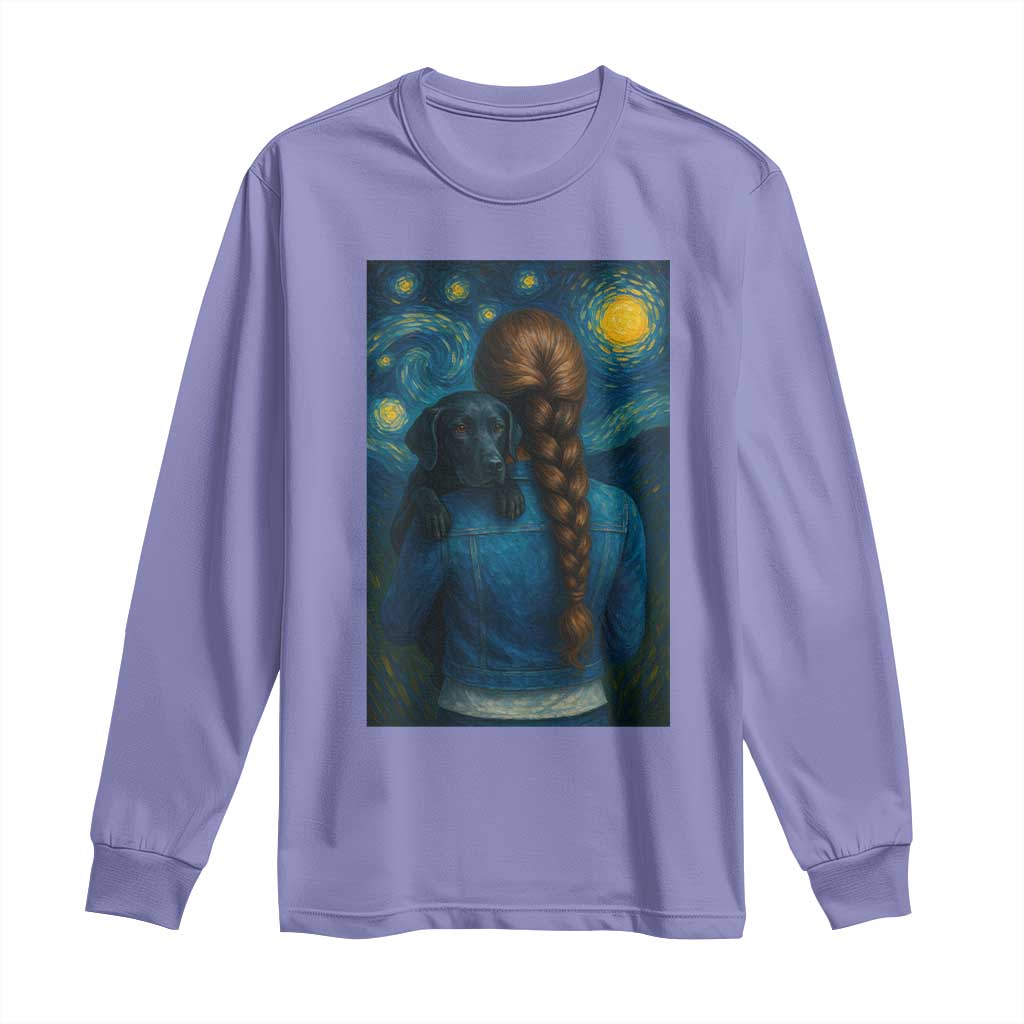 Starry Night Art Parody Long Sleeve Shirt Girl And Labrador Retriever Dog Mom Gift TS12 Violet Print Your Wear