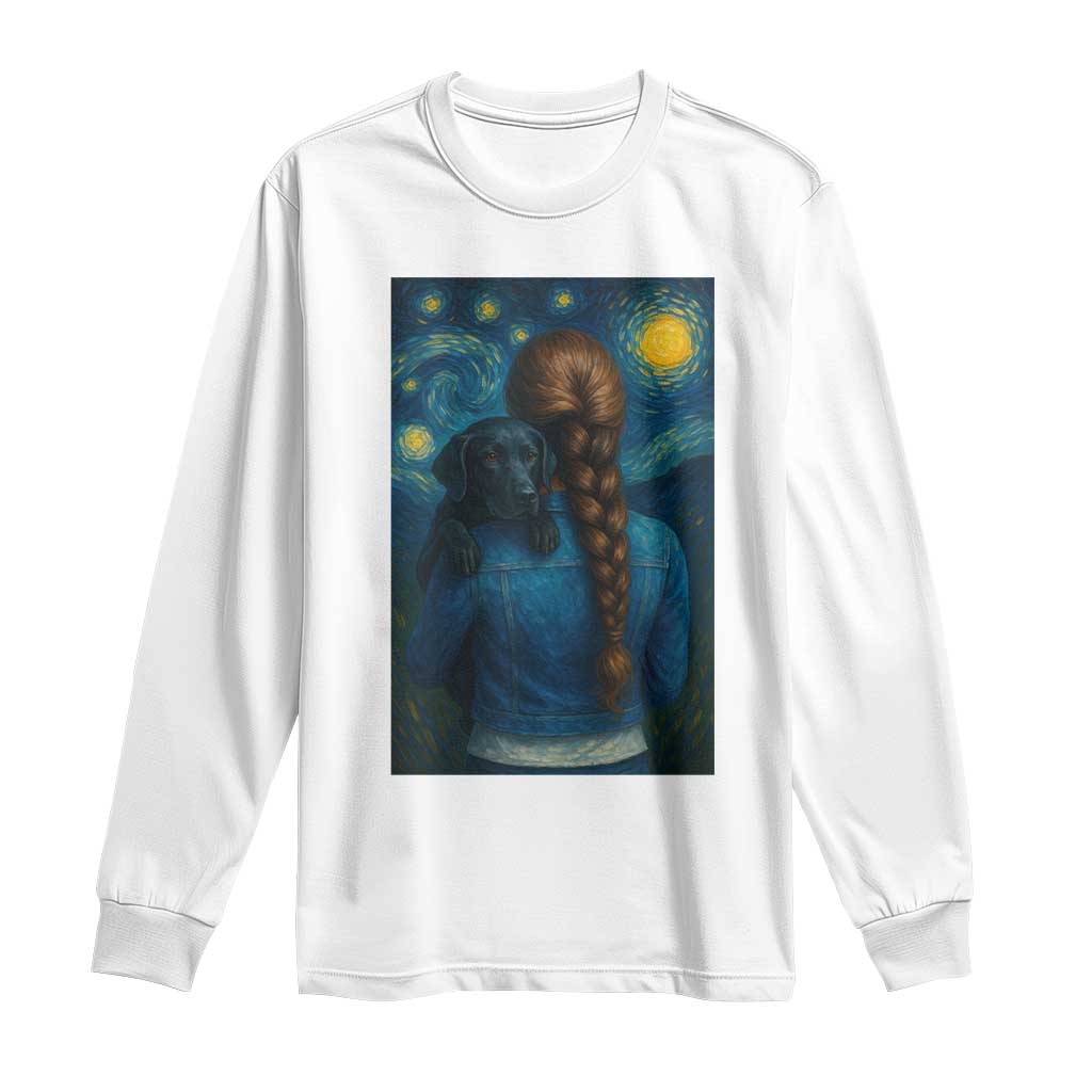 Starry Night Art Parody Long Sleeve Shirt Girl And Labrador Retriever Dog Mom Gift TS12 White Print Your Wear
