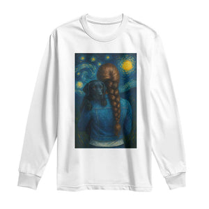 Starry Night Art Parody Long Sleeve Shirt Girl And Labrador Retriever Dog Mom Gift TS12 White Print Your Wear