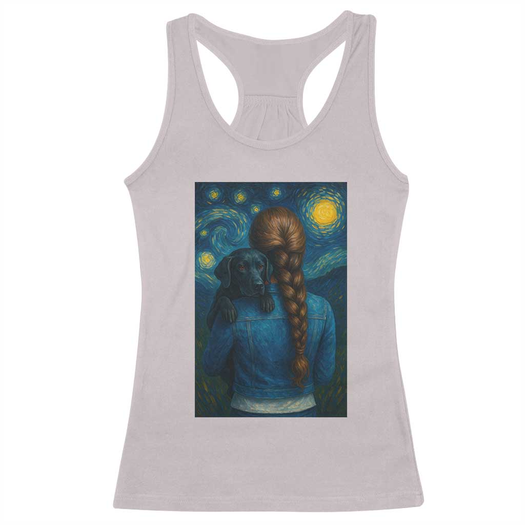 Starry Night Art Parody Racerback Tank Top Girl And Labrador Retriever Dog Mom Gift TS12 Ice Gray Print Your Wear