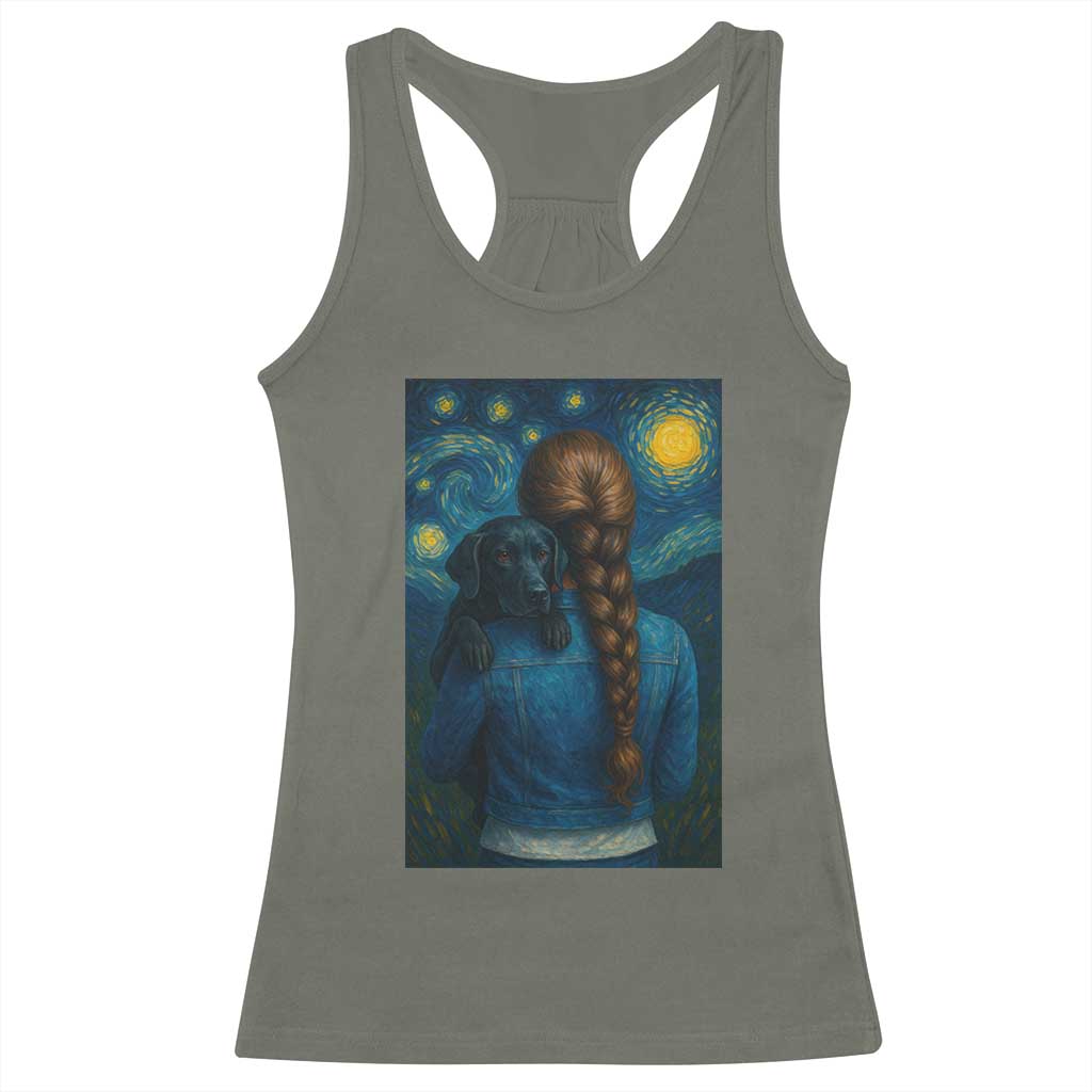 Starry Night Art Parody Racerback Tank Top Girl And Labrador Retriever Dog Mom Gift TS12 Military Green Print Your Wear