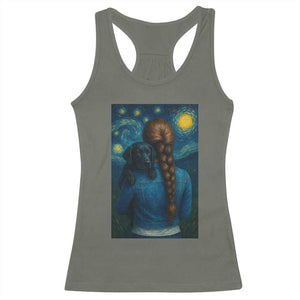 Starry Night Art Parody Racerback Tank Top Girl And Labrador Retriever Dog Mom Gift TS12 Military Green Print Your Wear