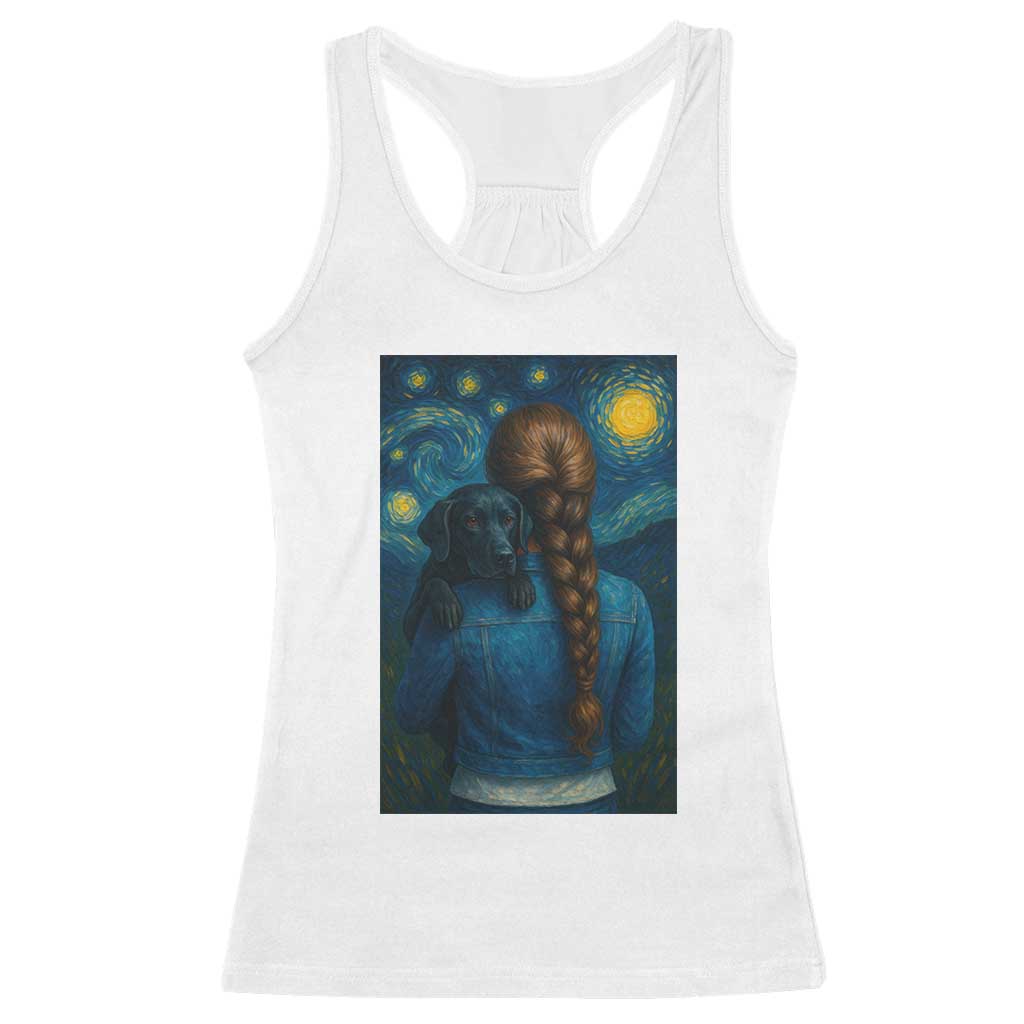 Starry Night Art Parody Racerback Tank Top Girl And Labrador Retriever Dog Mom Gift TS12 White Print Your Wear