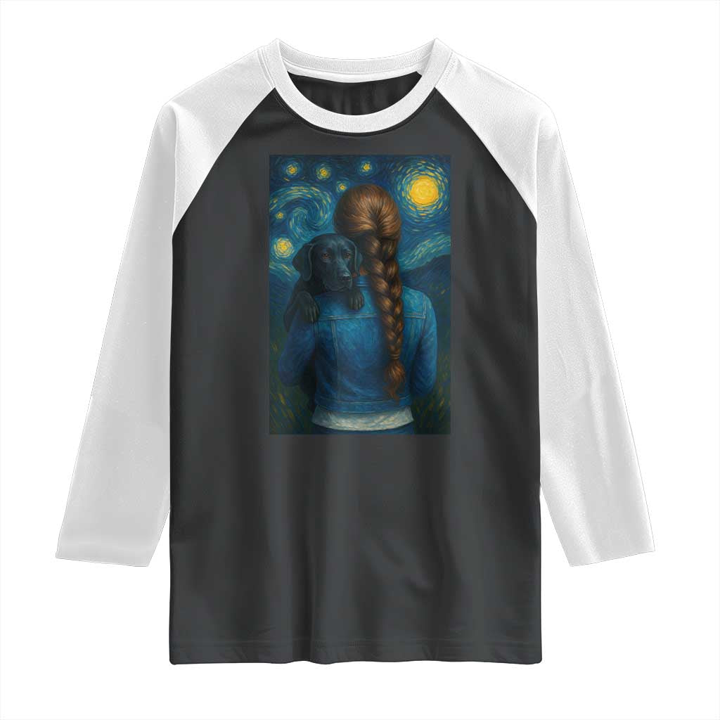 Starry Night Art Parody Raglan Shirt Girl And Labrador Retriever Dog Mom Gift TS12 Black White Print Your Wear