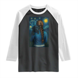 Starry Night Art Parody Raglan Shirt Girl And Labrador Retriever Dog Mom Gift TS12 Black White Print Your Wear