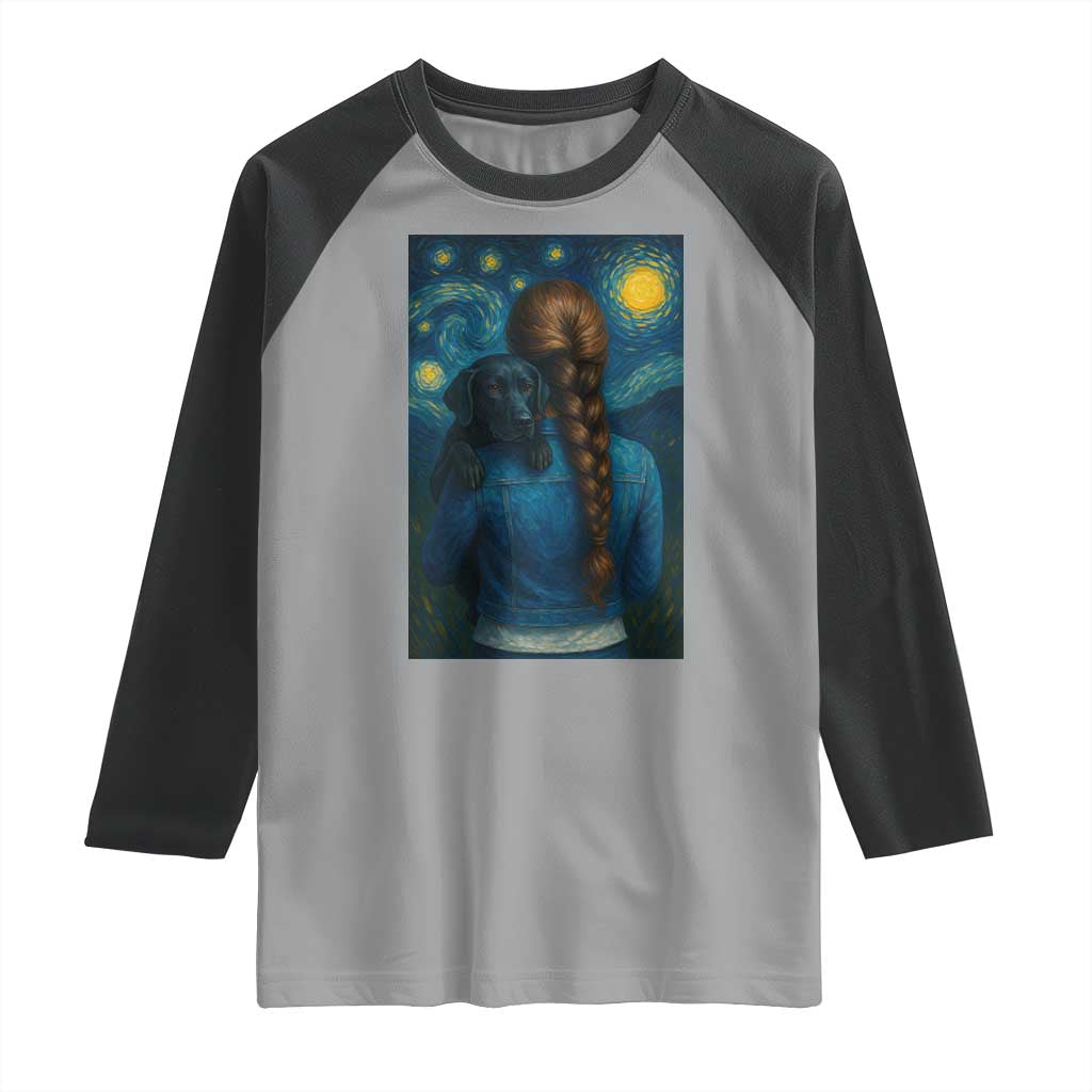 Starry Night Art Parody Raglan Shirt Girl And Labrador Retriever Dog Mom Gift TS12 Sport Gray Black Print Your Wear