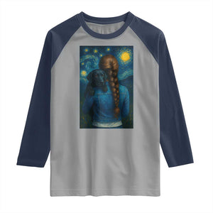 Starry Night Art Parody Raglan Shirt Girl And Labrador Retriever Dog Mom Gift TS12 Sport Gray Navy Print Your Wear
