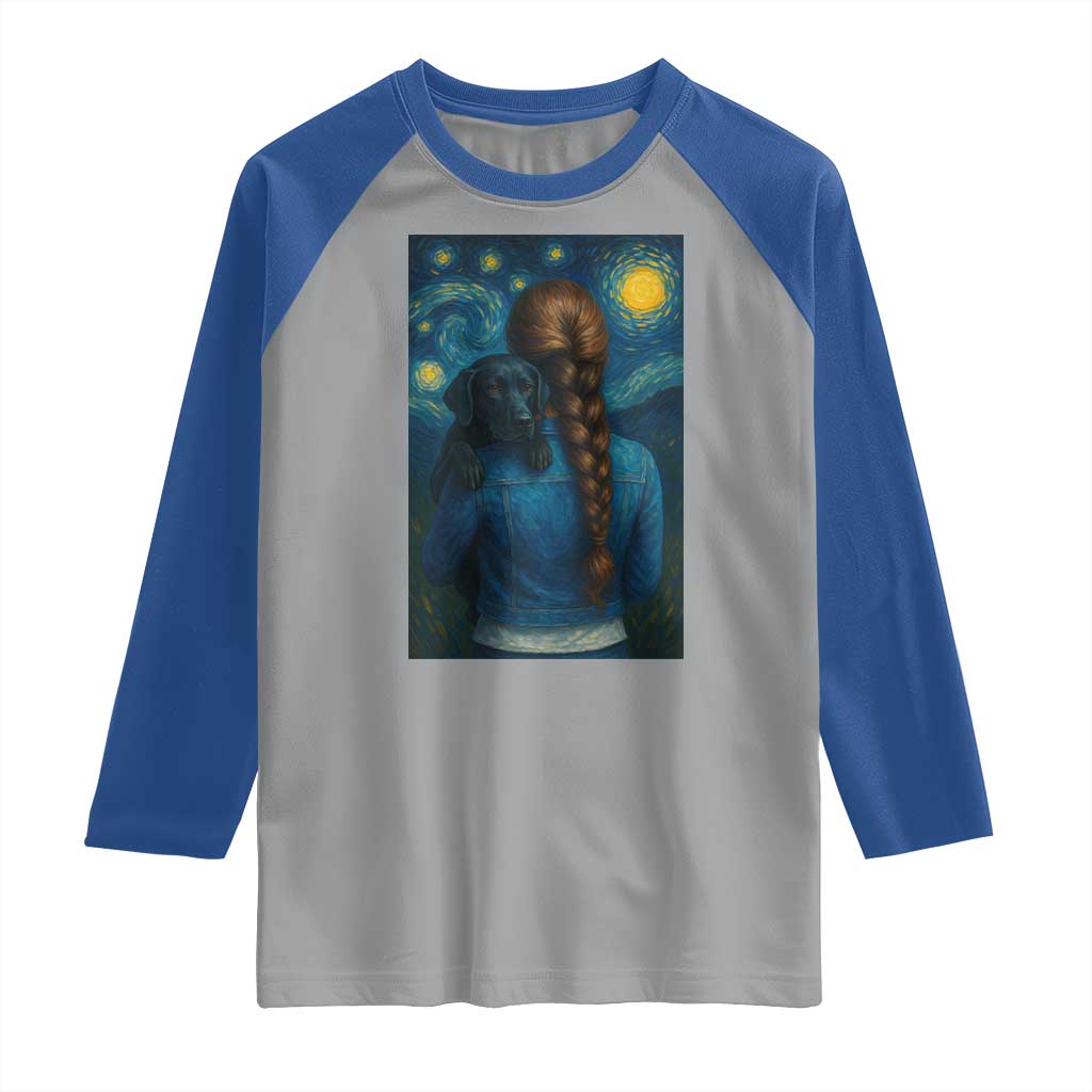 Starry Night Art Parody Raglan Shirt Girl And Labrador Retriever Dog Mom Gift TS12 Sport Gray Royal Print Your Wear