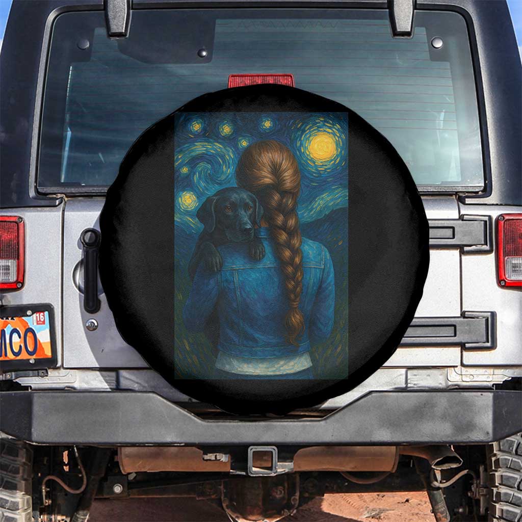 Starry Night Art Parody Spare Tire Cover Girl And Labrador Retriever Dog Mom Gift TS12 No hole Black Print Your Wear