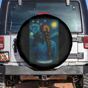 Starry Night Art Parody Spare Tire Cover Girl And Labrador Retriever Dog Mom Gift TS12 No hole Black Print Your Wear