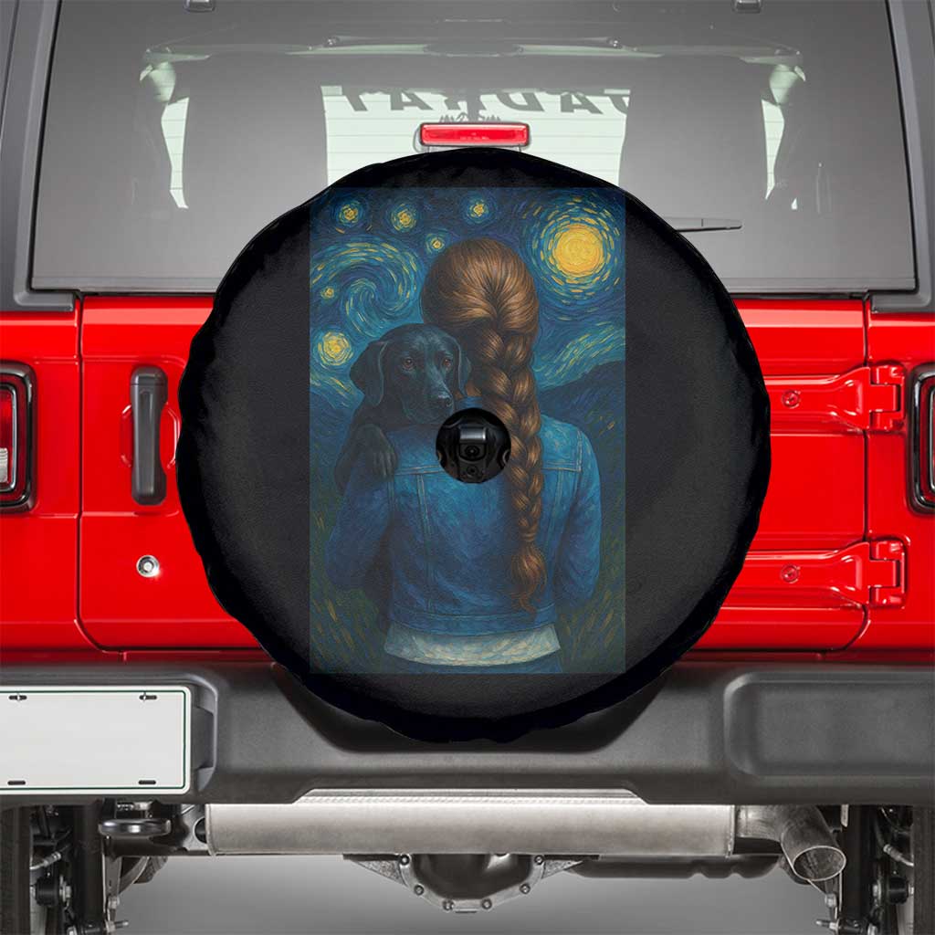 Starry Night Art Parody Spare Tire Cover Girl And Labrador Retriever Dog Mom Gift TS12 Black Print Your Wear