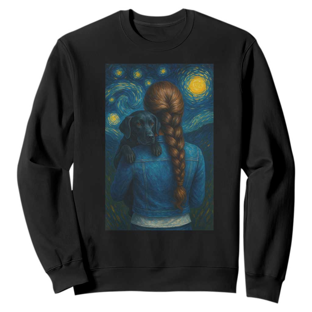 Starry Night Art Parody Sweatshirt Girl And Labrador Retriever Dog Mom Gift TS12 Black Print Your Wear