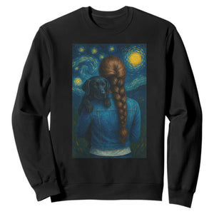 Starry Night Art Parody Sweatshirt Girl And Labrador Retriever Dog Mom Gift TS12 Black Print Your Wear