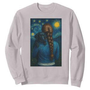 Starry Night Art Parody Sweatshirt Girl And Labrador Retriever Dog Mom Gift TS12 Ice Gray Print Your Wear