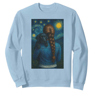 Starry Night Art Parody Sweatshirt Girl And Labrador Retriever Dog Mom Gift TS12 Light Blue Print Your Wear