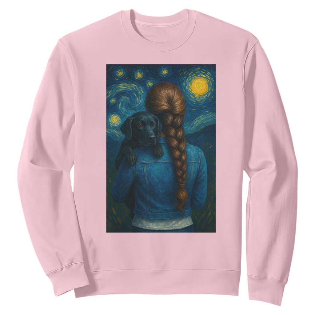 Starry Night Art Parody Sweatshirt Girl And Labrador Retriever Dog Mom Gift TS12 Light Pink Print Your Wear