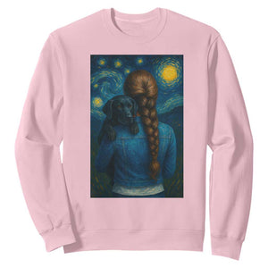 Starry Night Art Parody Sweatshirt Girl And Labrador Retriever Dog Mom Gift TS12 Light Pink Print Your Wear
