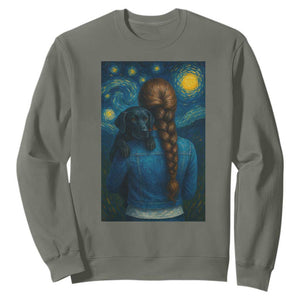 Starry Night Art Parody Sweatshirt Girl And Labrador Retriever Dog Mom Gift TS12 Military Green Print Your Wear