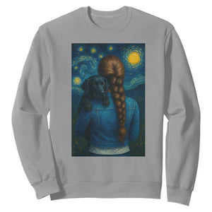 Starry Night Art Parody Sweatshirt Girl And Labrador Retriever Dog Mom Gift TS12 Sport Gray Print Your Wear