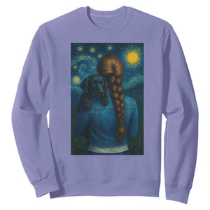 Starry Night Art Parody Sweatshirt Girl And Labrador Retriever Dog Mom Gift TS12 Violet Print Your Wear