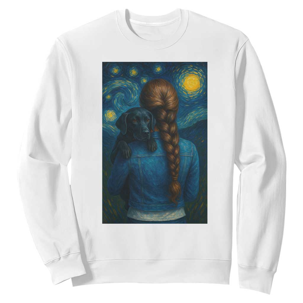 Starry Night Art Parody Sweatshirt Girl And Labrador Retriever Dog Mom Gift TS12 White Print Your Wear