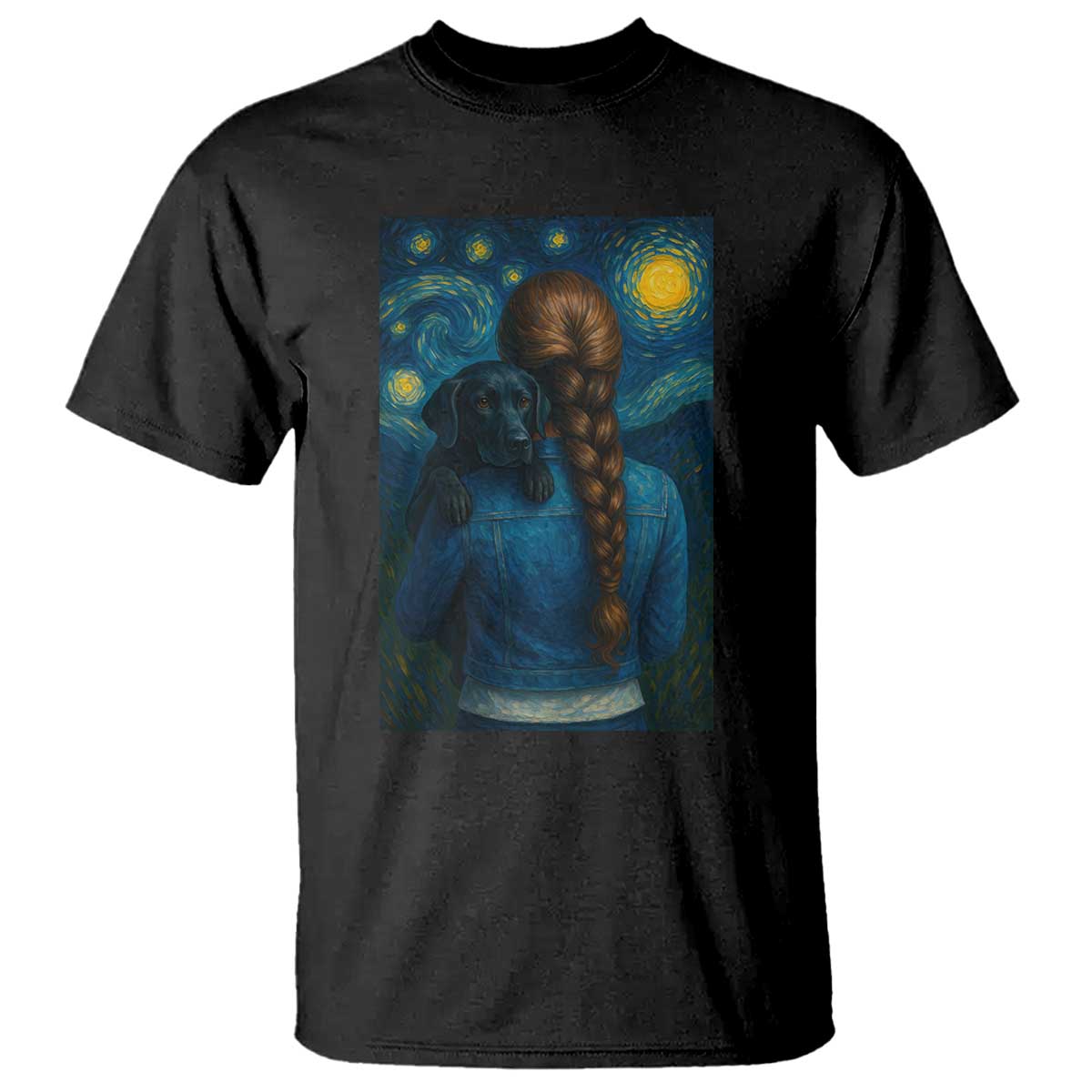 Starry Night Art Parody T Shirt Girl And Labrador Retriever Dog Mom Gift TS12 Black Print Your Wear