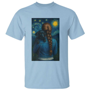 Starry Night Art Parody T Shirt Girl And Labrador Retriever Dog Mom Gift TS12 Light Blue Print Your Wear